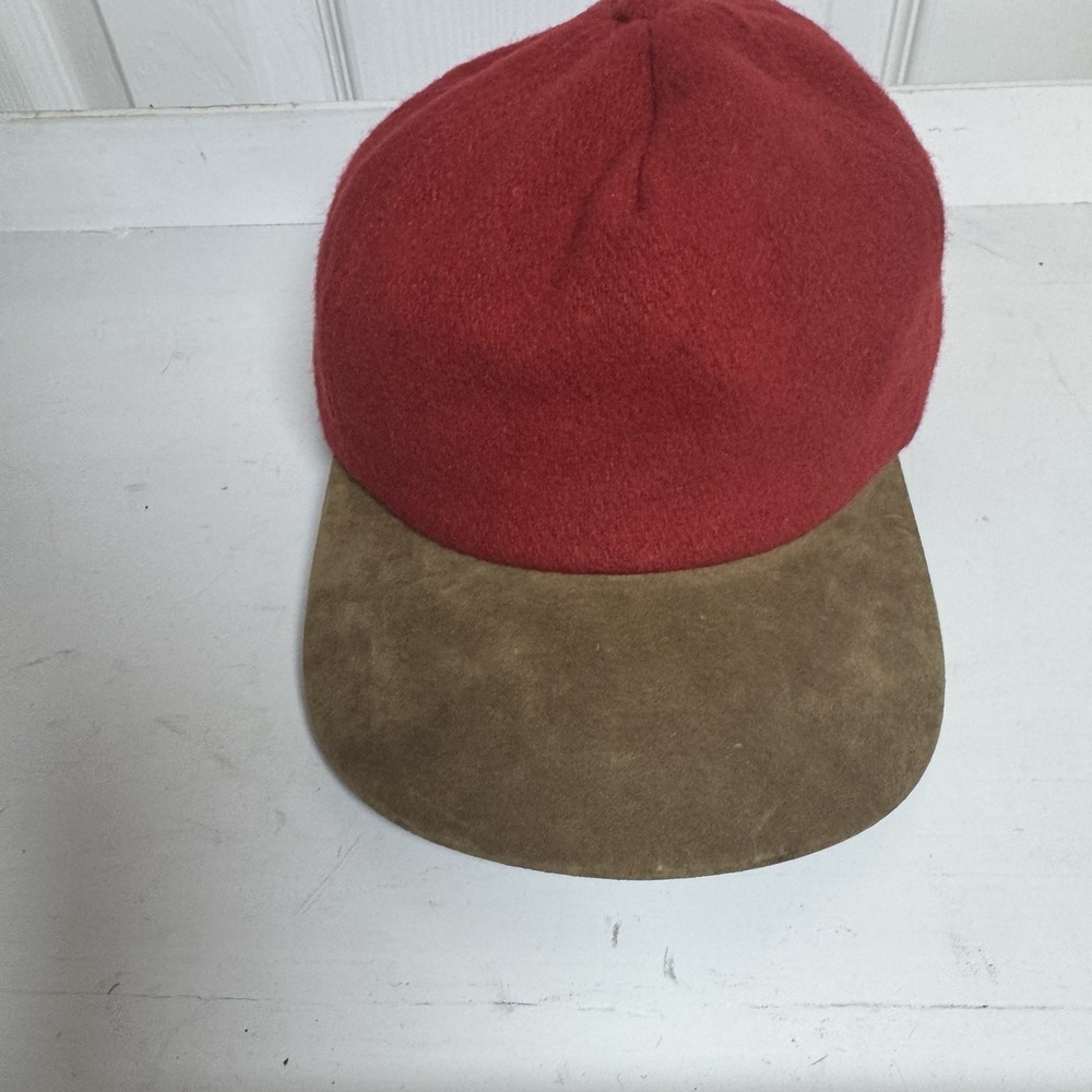 Vintage Orvis Leather Suede Red Brown Baseball Hat Cap Made in USA Adjustable